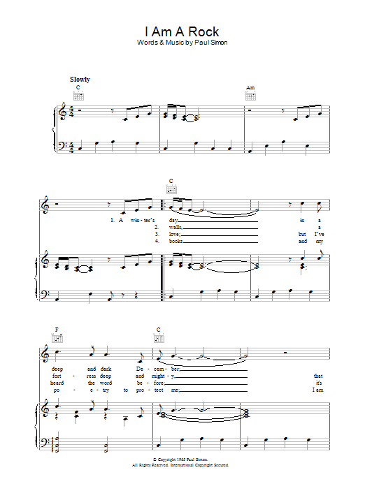 Simon & Garfunkel I Am A Rock Sheet Music Notes & Chords for Piano, Vocal & Guitar (Right-Hand Melody) - Download or Print PDF