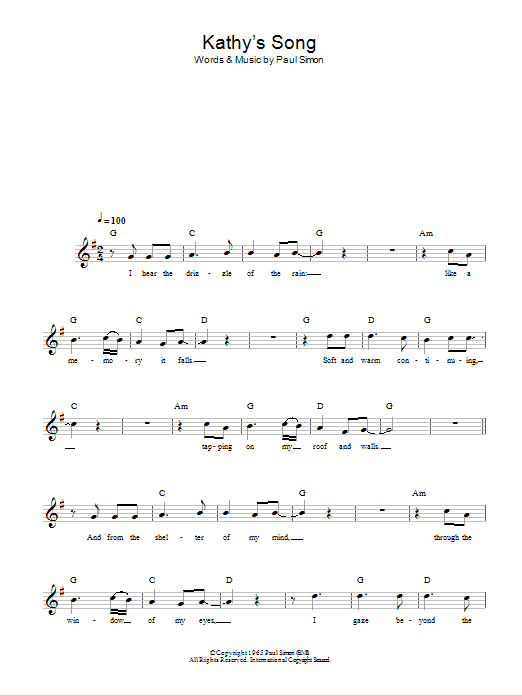 Simon & Garfunkel Kathy's Song Sheet Music Notes & Chords for Keyboard - Download or Print PDF