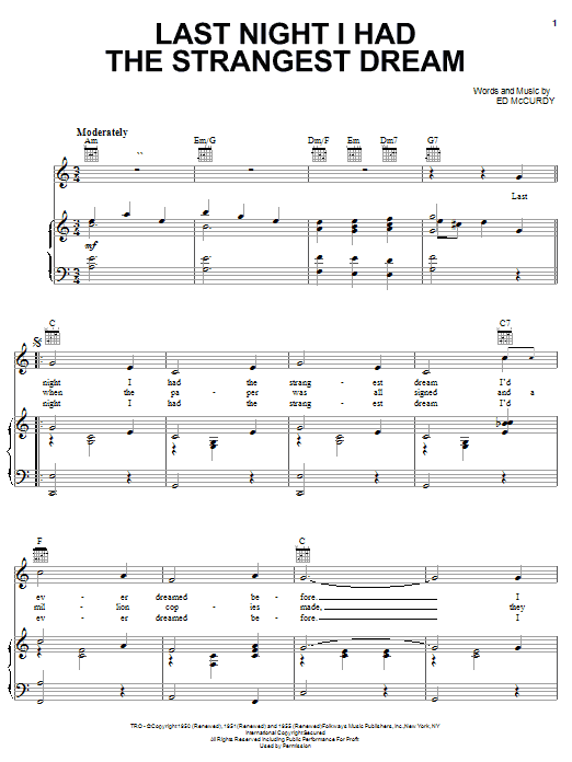 Simon & Garfunkel Last Night I Had The Strangest Dream Sheet Music Notes & Chords for Piano, Vocal & Guitar (Right-Hand Melody) - Download or Print PDF