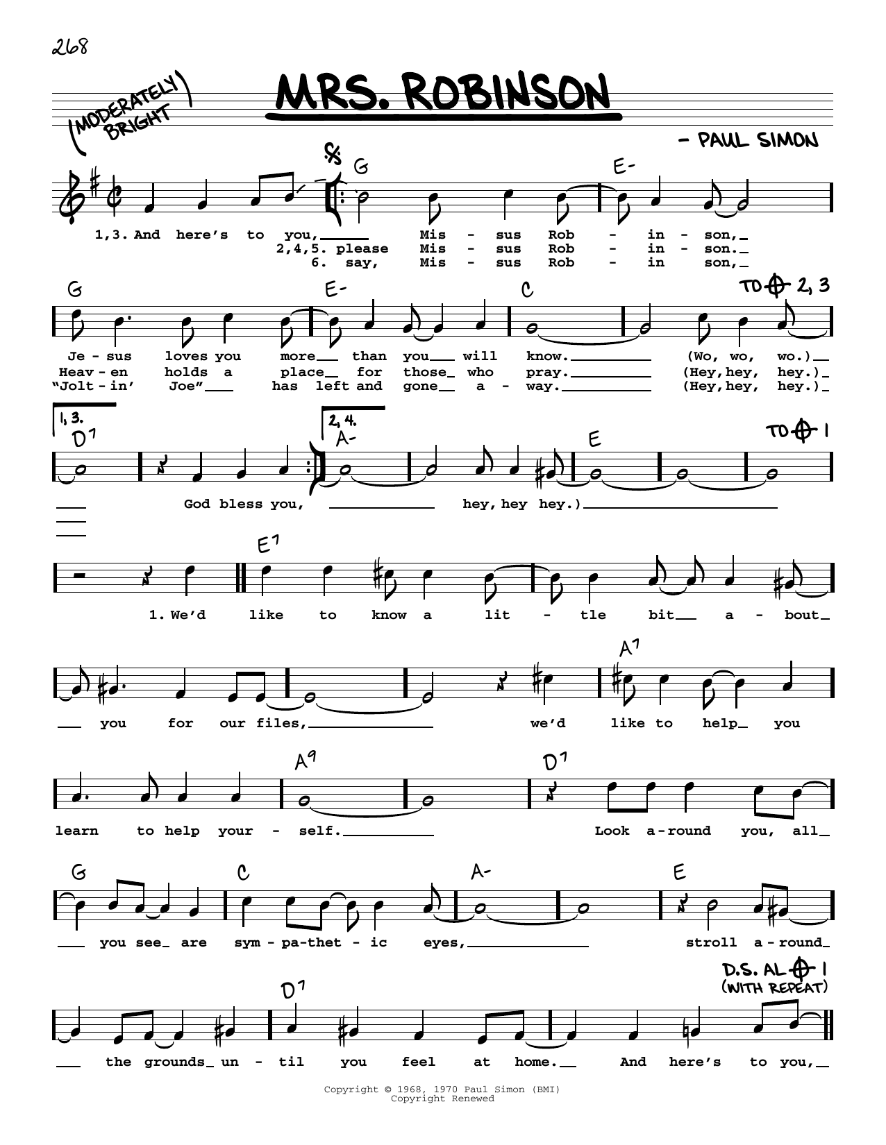 Simon & Garfunkel Mrs. Robinson Sheet Music Notes & Chords for Easy Piano - Download or Print PDF