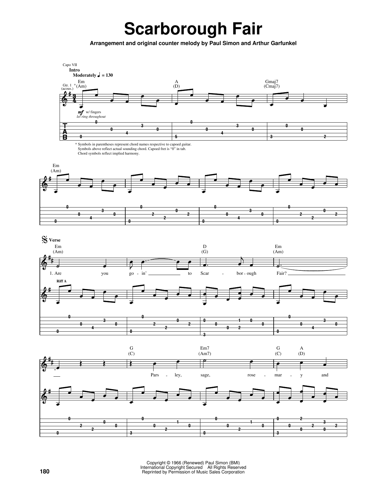 Simon & Garfunkel Scarborough Fair/Canticle Sheet Music Notes & Chords for Piano, Vocal & Guitar (Right-Hand Melody) - Download or Print PDF