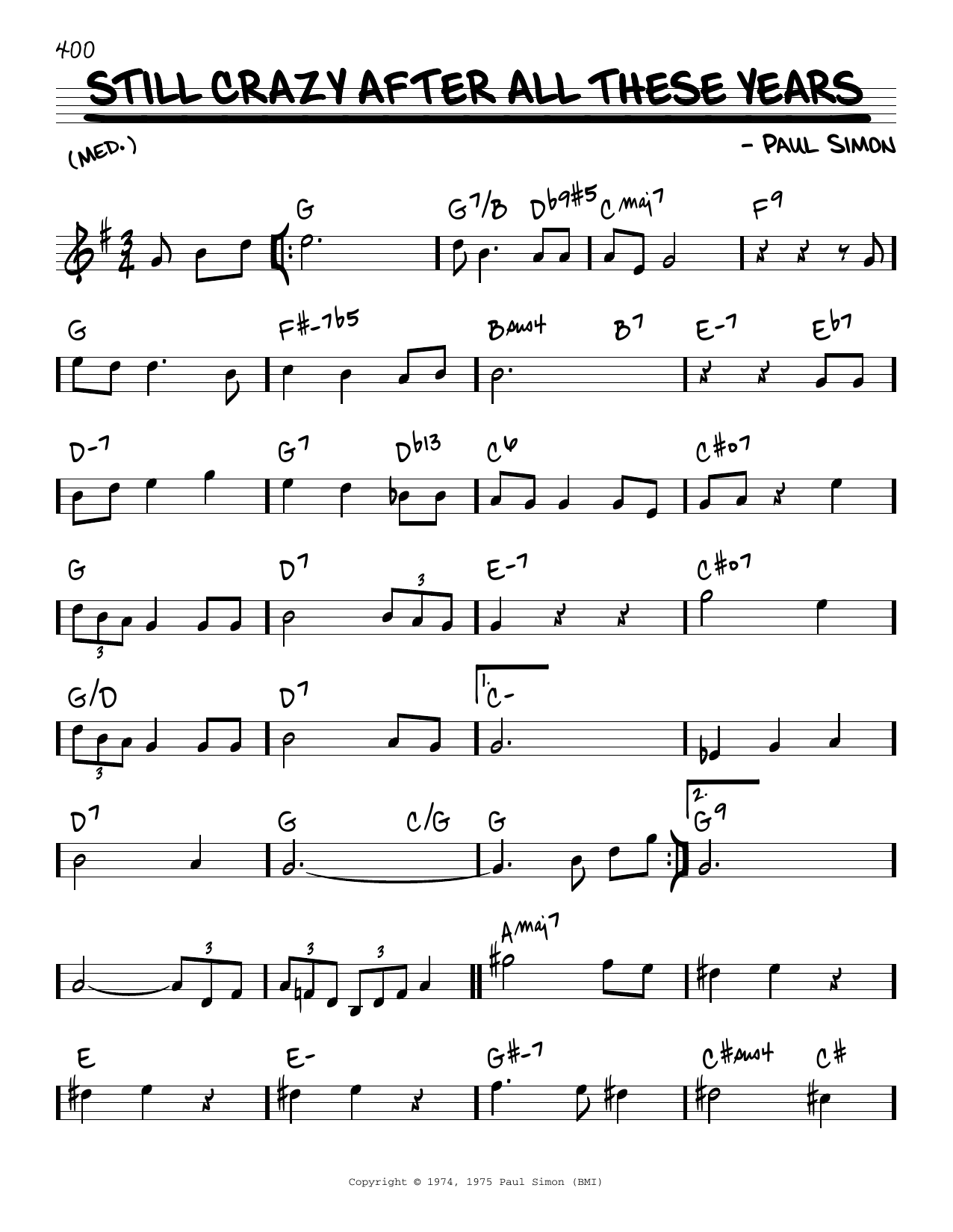 Simon & Garfunkel Still Crazy After All These Years Sheet Music Notes & Chords for Piano, Vocal & Guitar (Right-Hand Melody) - Download or Print PDF