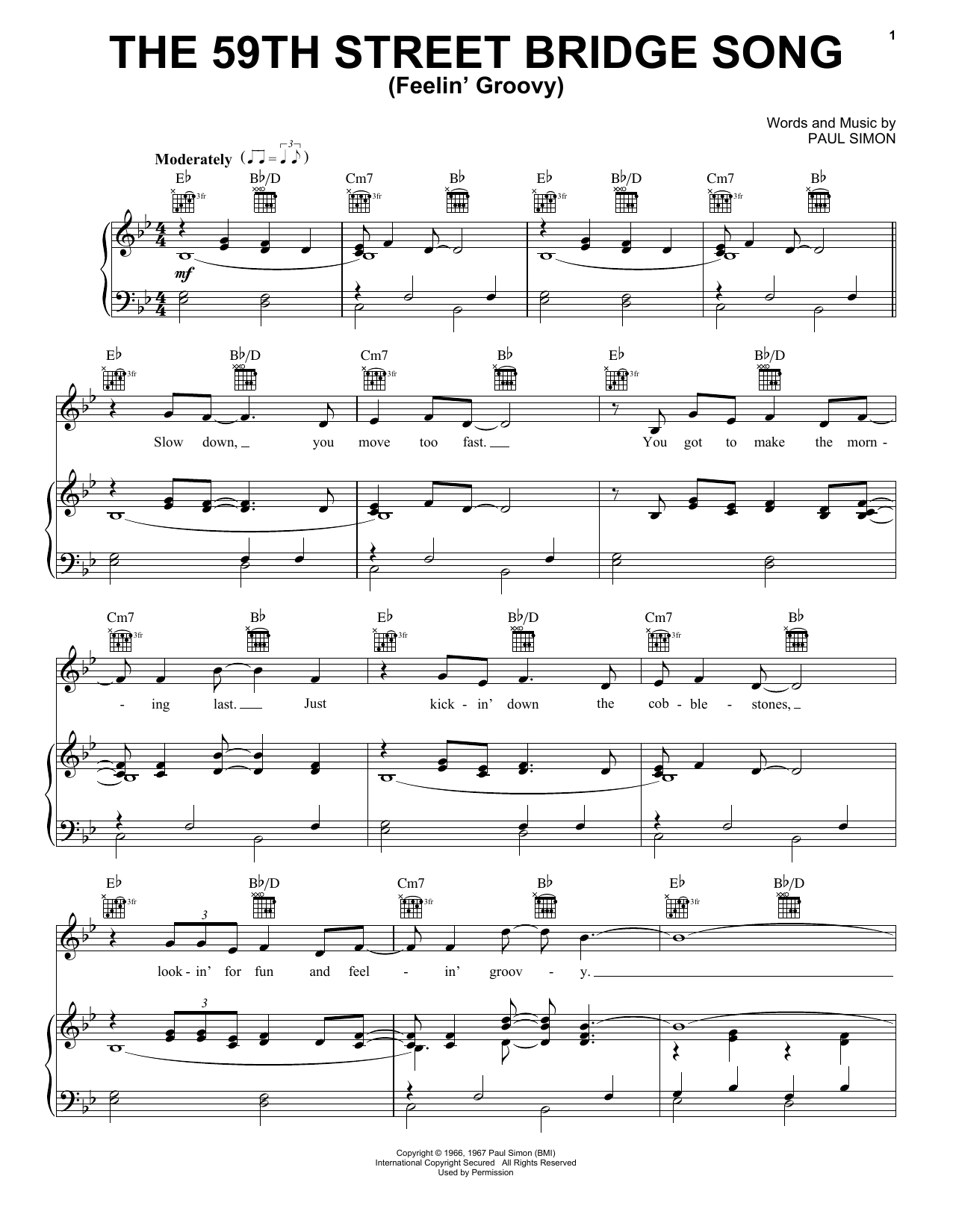 Simon & Garfunkel The 59th Street Bridge Song (Feelin' Groovy) Sheet Music Notes & Chords for Piano Solo - Download or Print PDF