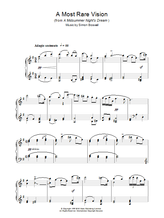 Simon Boswell A Most Rare Vision (from A Midsummer's Night's Dream) Sheet Music Notes & Chords for Piano - Download or Print PDF