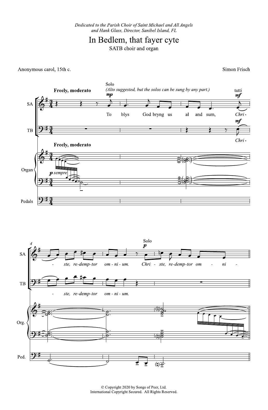 Simon Frisch In Bedlem, That Fayer Cyte (In Bethlehem, That Fair City) Sheet Music Notes & Chords for SATB Choir - Download or Print PDF