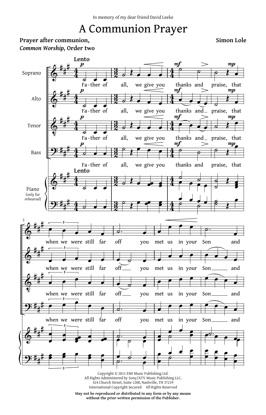 Simon Lole A Communion Prayer Sheet Music Notes & Chords for SATB - Download or Print PDF