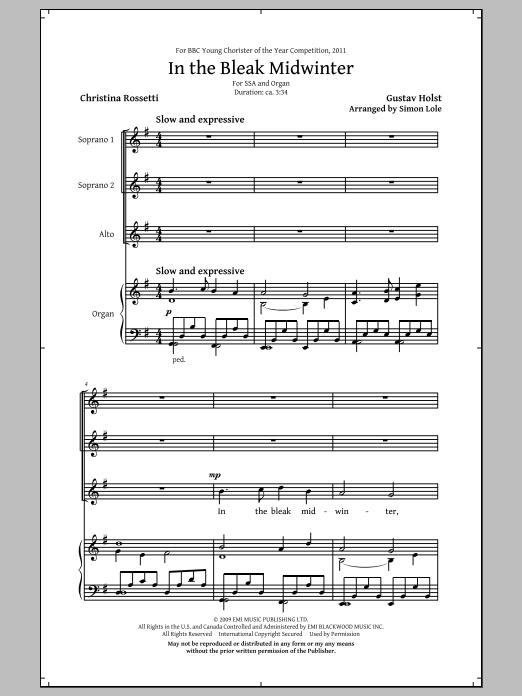 Simon Lole In The Bleak Midwinter Sheet Music Notes & Chords for SSA - Download or Print PDF