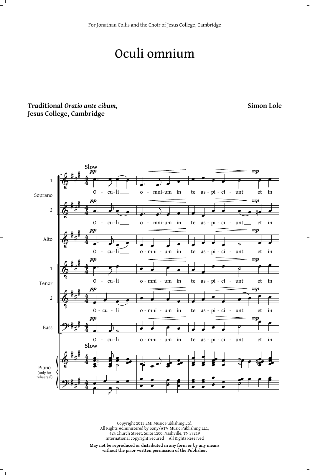 Simon Lole Oculi Omnium Sheet Music Notes & Chords for SATB - Download or Print PDF