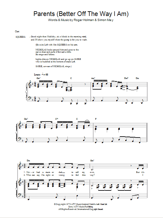 Simon May Parents (Better Off The Way I Am) Sheet Music Notes & Chords for Piano, Vocal & Guitar (Right-Hand Melody) - Download or Print PDF