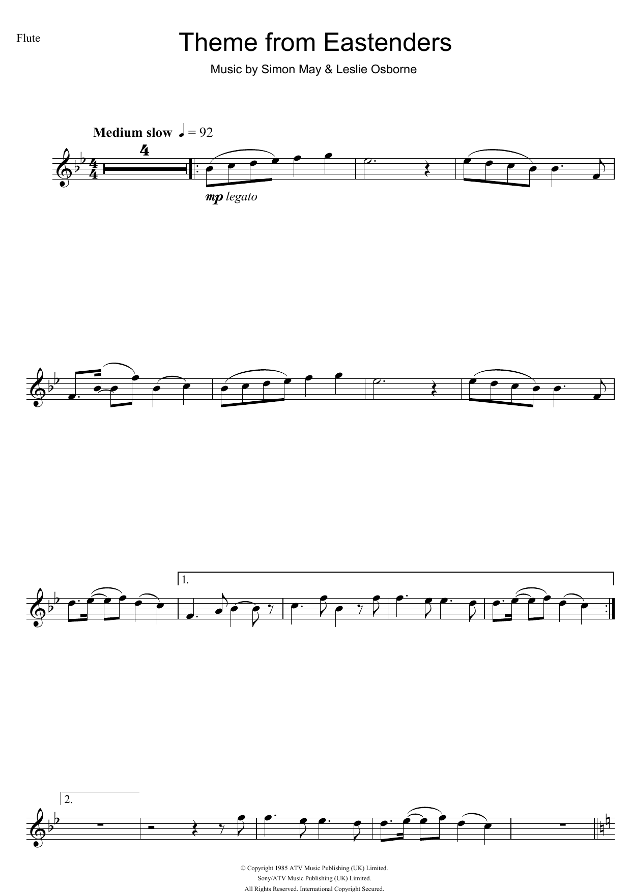 Simon May Theme from EastEnders Sheet Music Notes & Chords for Clarinet - Download or Print PDF