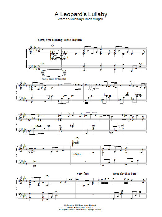 Simon Mulligan A Leopard's Lullaby Sheet Music Notes & Chords for Piano - Download or Print PDF