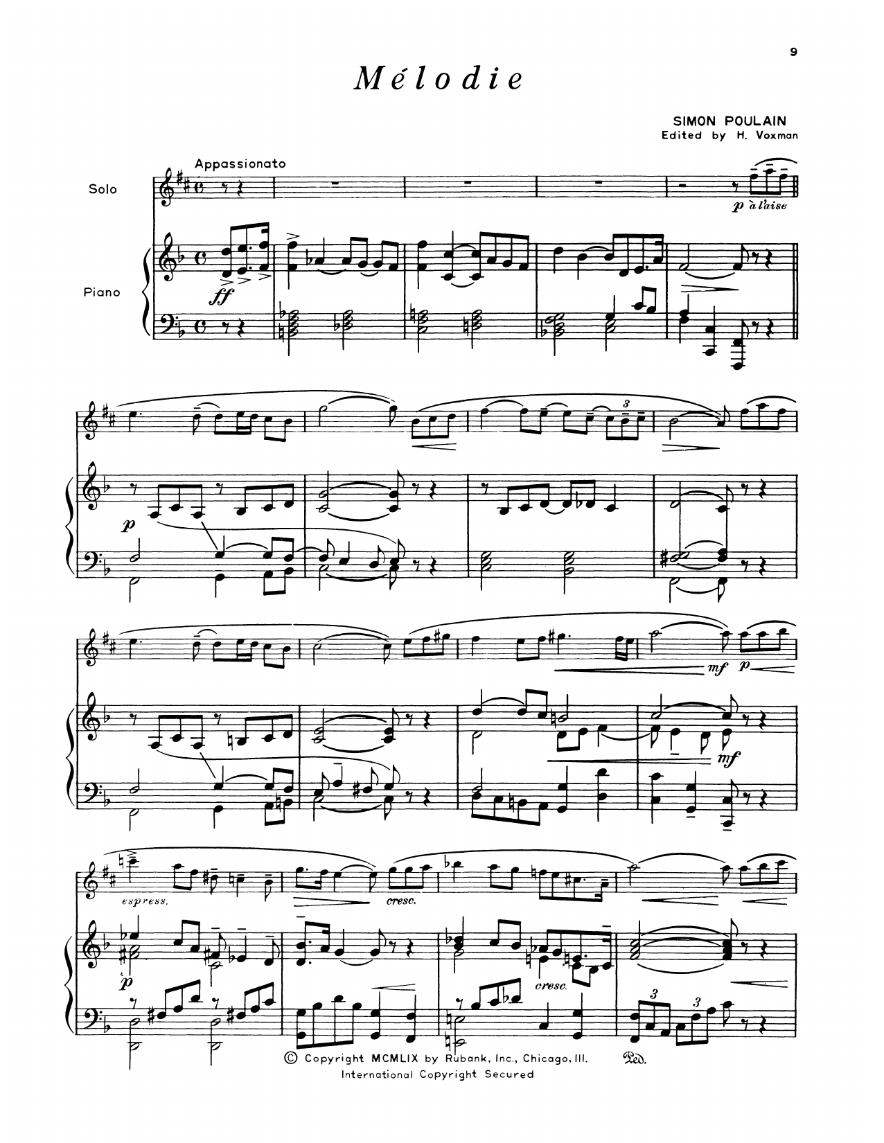 Simon Poulain Melodie Sheet Music Notes & Chords for Alto Sax and Piano - Download or Print PDF