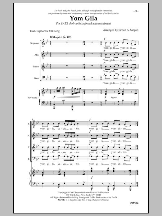 Simon Sargon Yom Gila Sheet Music Notes & Chords for Choral - Download or Print PDF
