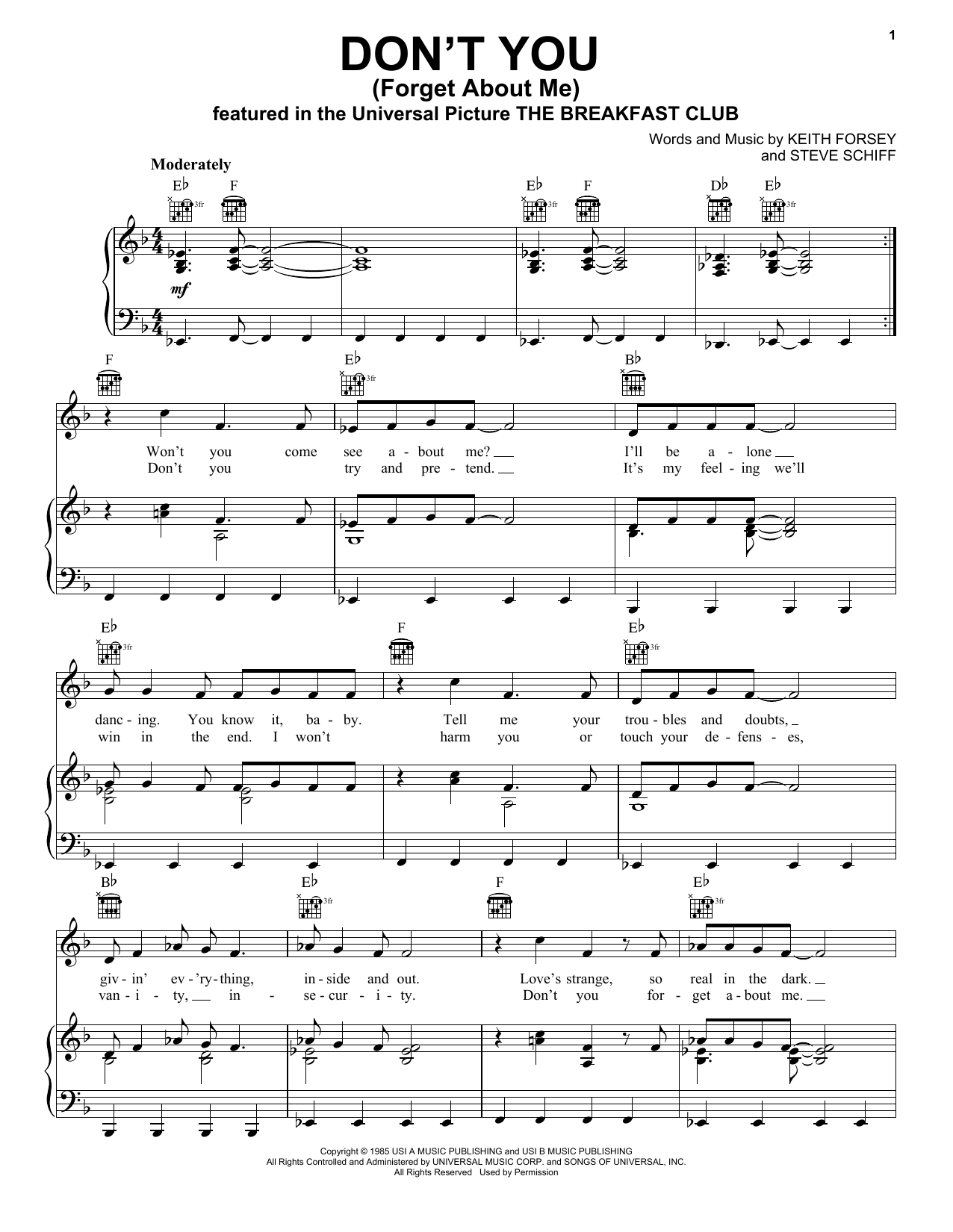 Simple Minds Don't You (Forget About Me) Sheet Music Notes & Chords for Violin - Download or Print PDF