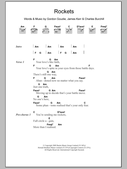 Simple Minds Rockets Sheet Music Notes & Chords for Lyrics & Chords - Download or Print PDF