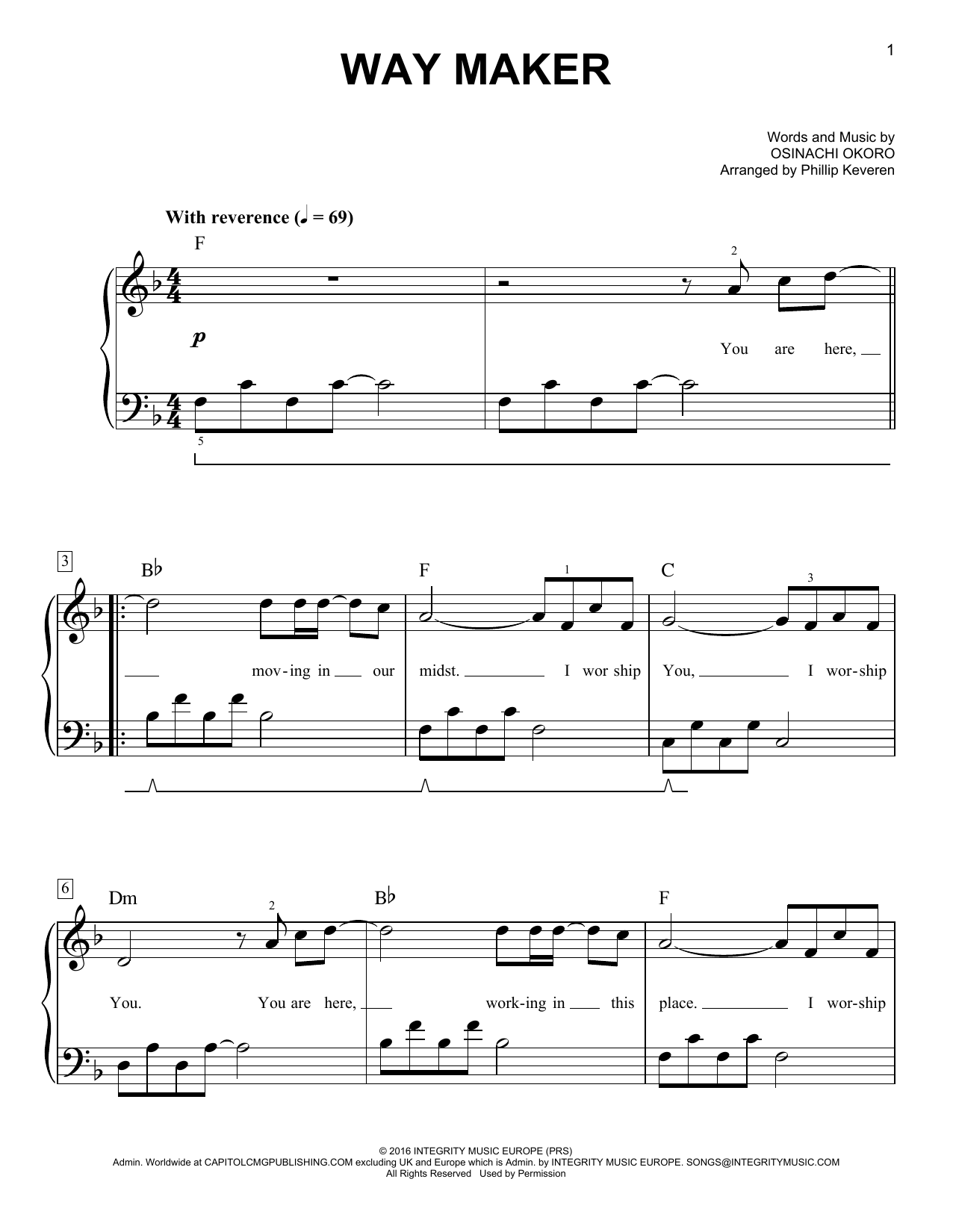 Sinach Way Maker (arr. Phillip Keveren) Sheet Music Notes & Chords for Easy Piano - Download or Print PDF