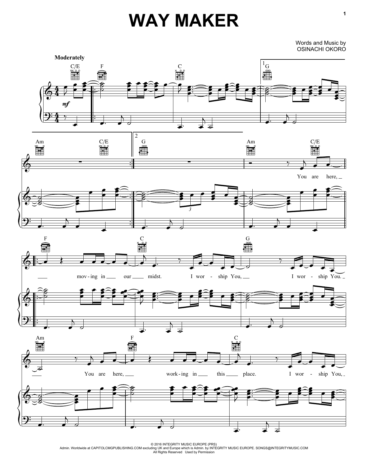 Sinach Way Maker sheet music notes and chords. Download Printable PDF.