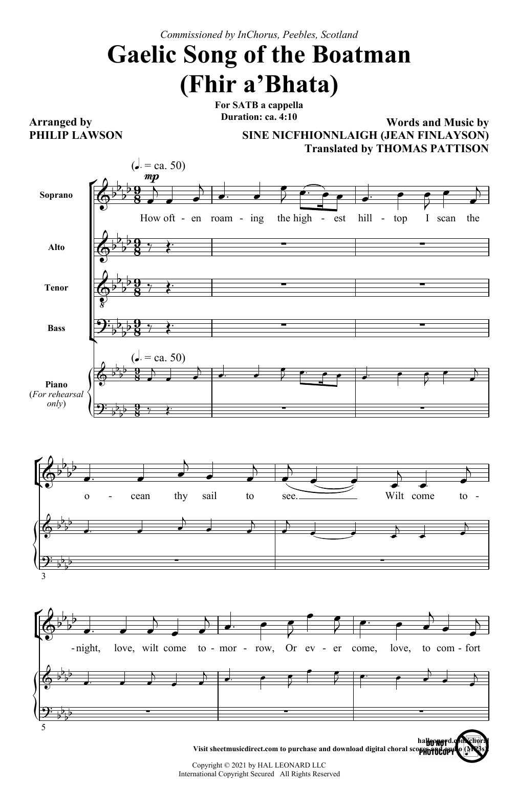 Sìne NicFhionnlaigh (Jean Finlayson) Gaelic Song Of The Boatman (Fhir A'bhata) (arr. Philip Lawson) Sheet Music Notes & Chords for SATB Choir - Download or Print PDF