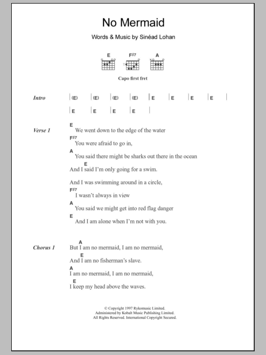 Sinéad Lohan No Mermaid Sheet Music Notes & Chords for Lyrics & Chords - Download or Print PDF