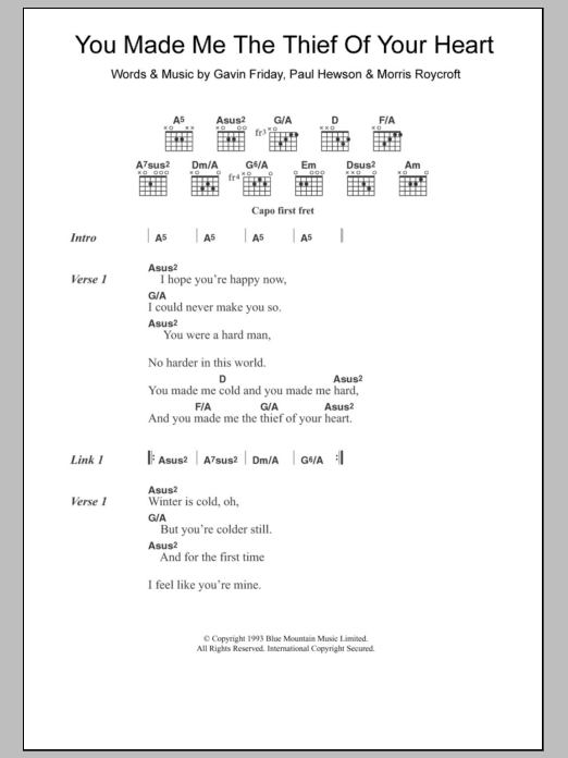 Sinead O'Connor You Made Me The Thief Of Your Heart Sheet Music Notes & Chords for Lyrics & Chords - Download or Print PDF