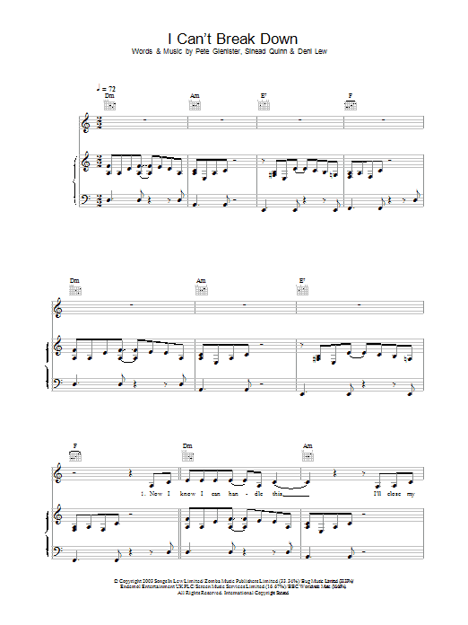 Sinead Quinn I Can't Break Down Sheet Music Notes & Chords for Piano, Vocal & Guitar - Download or Print PDF