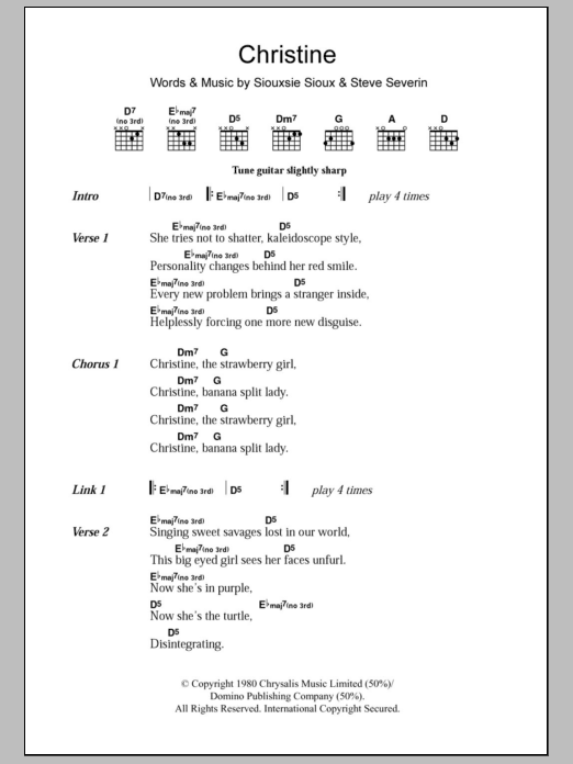 Siouxsie & The Banshees Christine Sheet Music Notes & Chords for Lyrics & Chords - Download or Print PDF