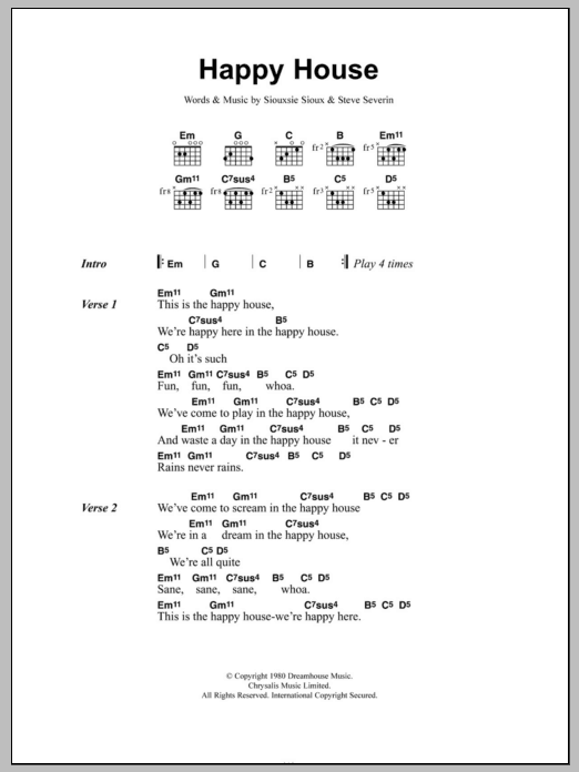 Siouxsie & The Banshees Happy House Sheet Music Notes & Chords for Lyrics & Chords - Download or Print PDF