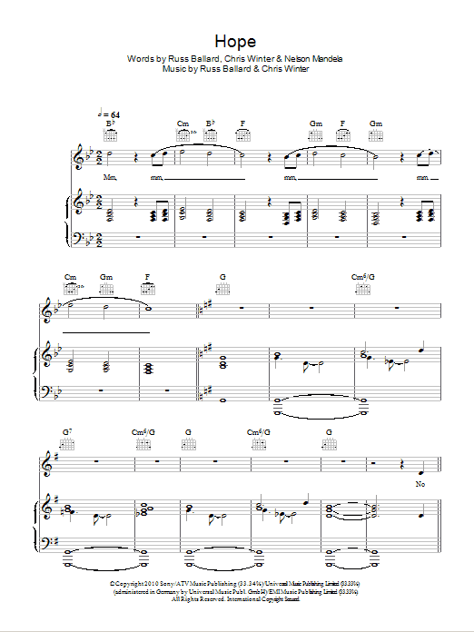 Siphiwo Hope Sheet Music Notes & Chords for Piano, Vocal & Guitar (Right-Hand Melody) - Download or Print PDF