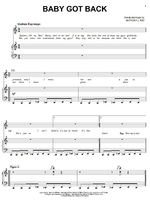 Sir Mix-A-Lot Baby Got Back Sheet Music Notes & Chords for Piano, Vocal & Guitar (Right-Hand Melody) - Download or Print PDF