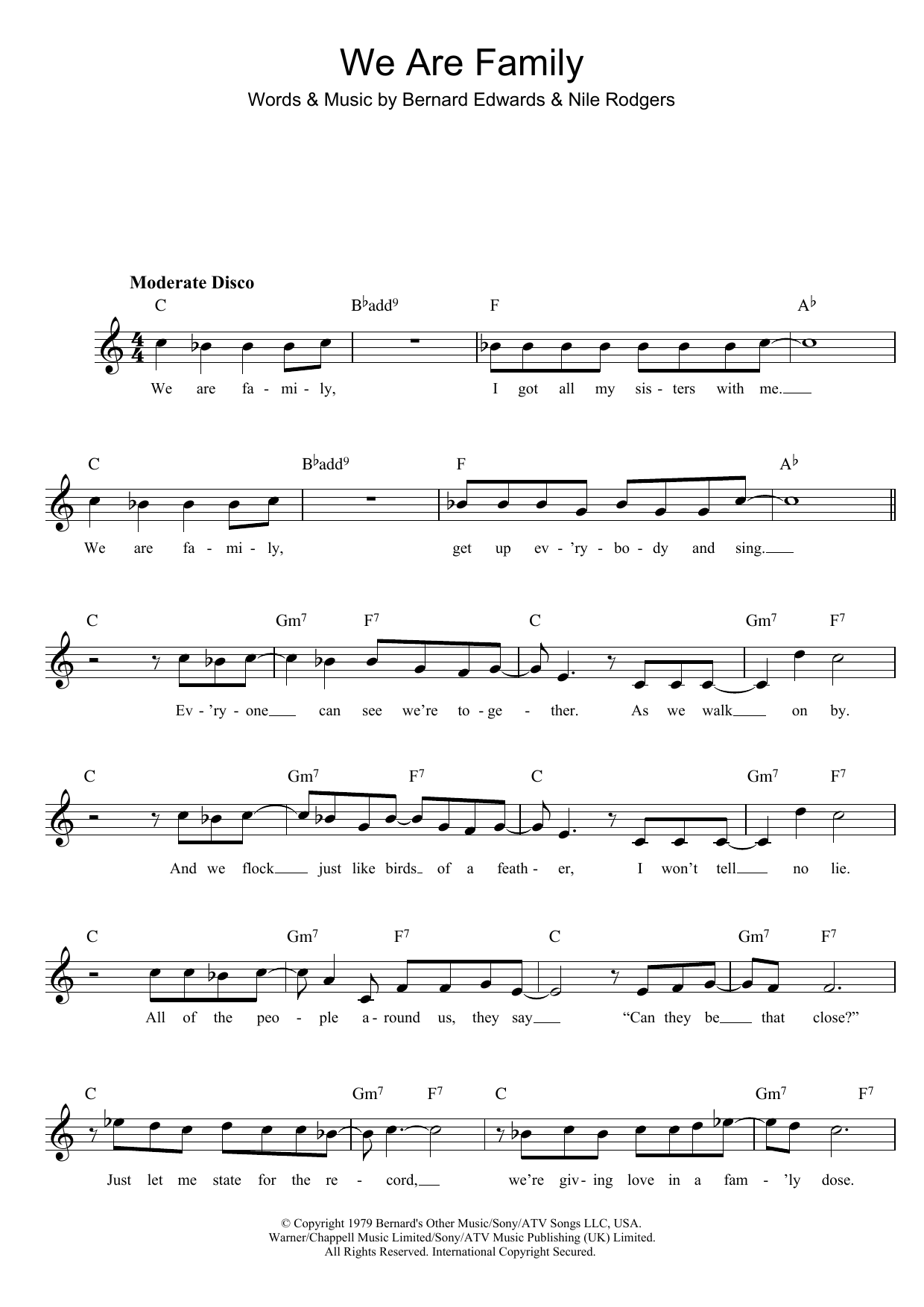 Sister Sledge We Are Family Sheet Music Notes & Chords for Keyboard - Download or Print PDF
