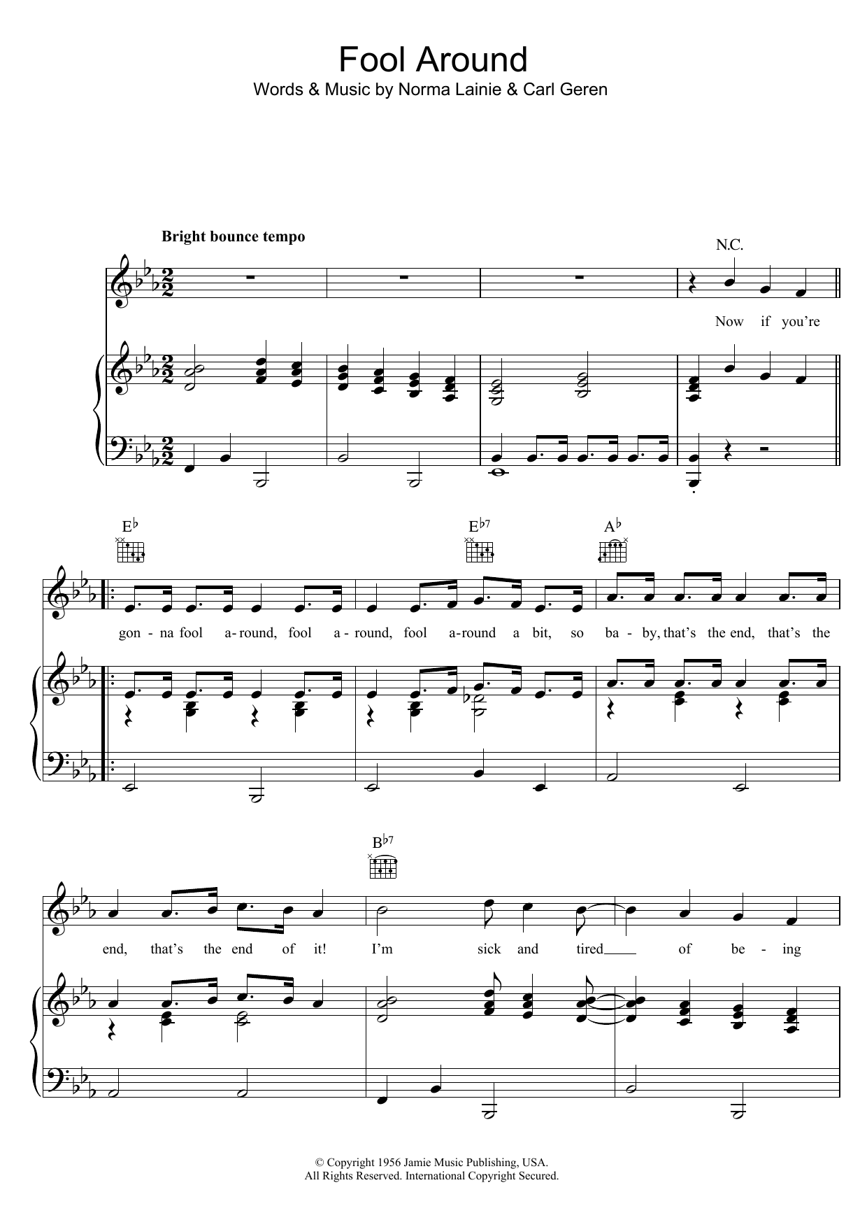 Sisters Fontaine Fool Around Sheet Music Notes & Chords for Piano, Vocal & Guitar (Right-Hand Melody) - Download or Print PDF