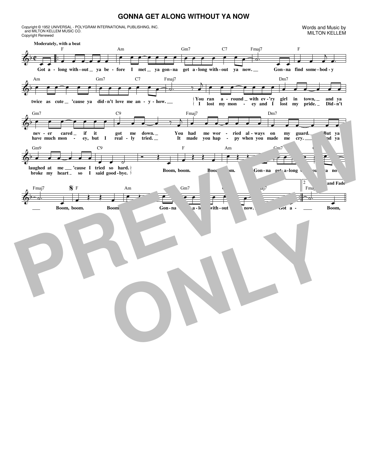 Skeeter Davis Gonna Get Along Without Ya Now Sheet Music Notes & Chords for Melody Line, Lyrics & Chords - Download or Print PDF