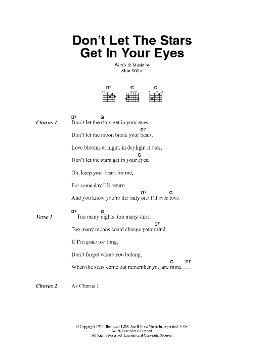 Skeets Mcdonald Don't Let The Stars Get In Your Eyes Sheet Music Notes & Chords for Lyrics & Chords - Download or Print PDF