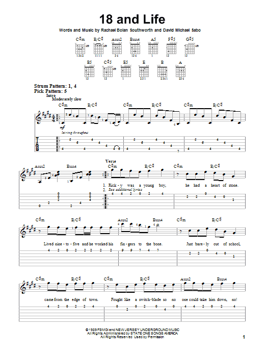 Skid Row 18 And Life Sheet Music Notes & Chords for Guitar Tab - Download or Print PDF