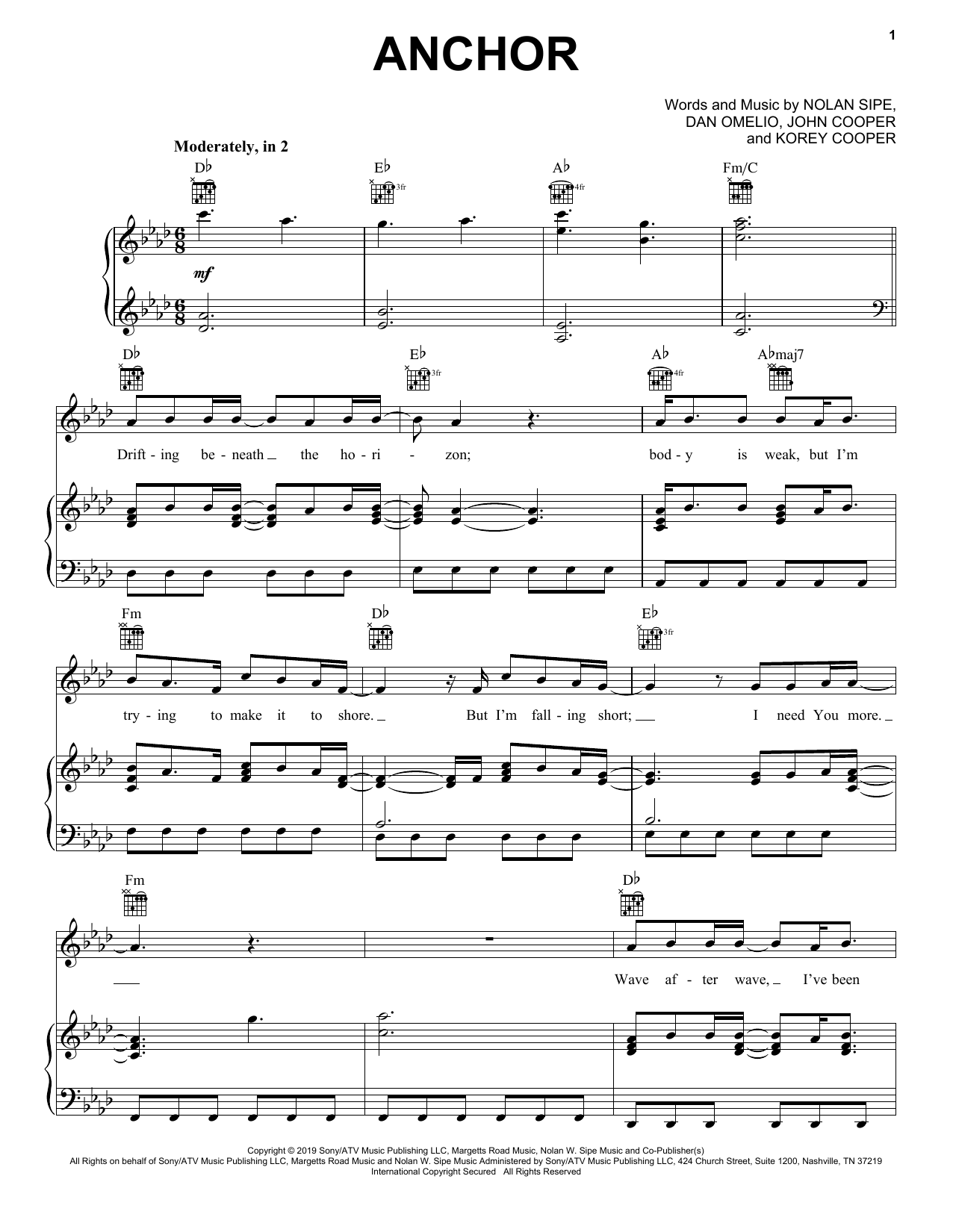 Skillet Anchor Sheet Music Notes & Chords for Piano, Vocal & Guitar (Right-Hand Melody) - Download or Print PDF