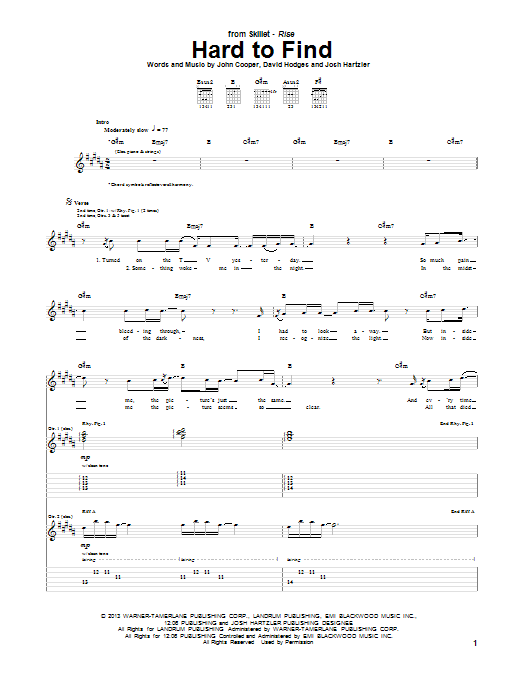 Skillet Hard To Find Sheet Music Notes & Chords for Guitar Tab - Download or Print PDF