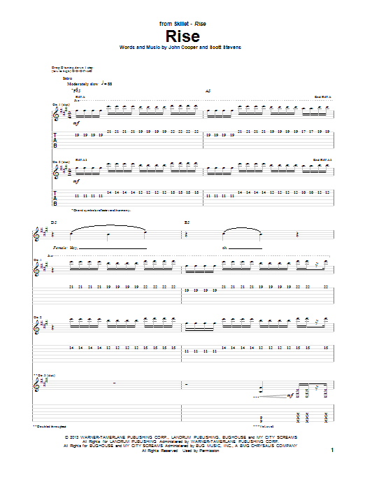Skillet Rise Sheet Music Notes & Chords for Guitar Tab - Download or Print PDF