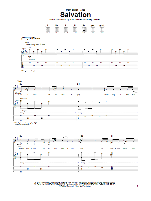 Skillet Salvation Sheet Music Notes & Chords for Guitar Tab - Download or Print PDF