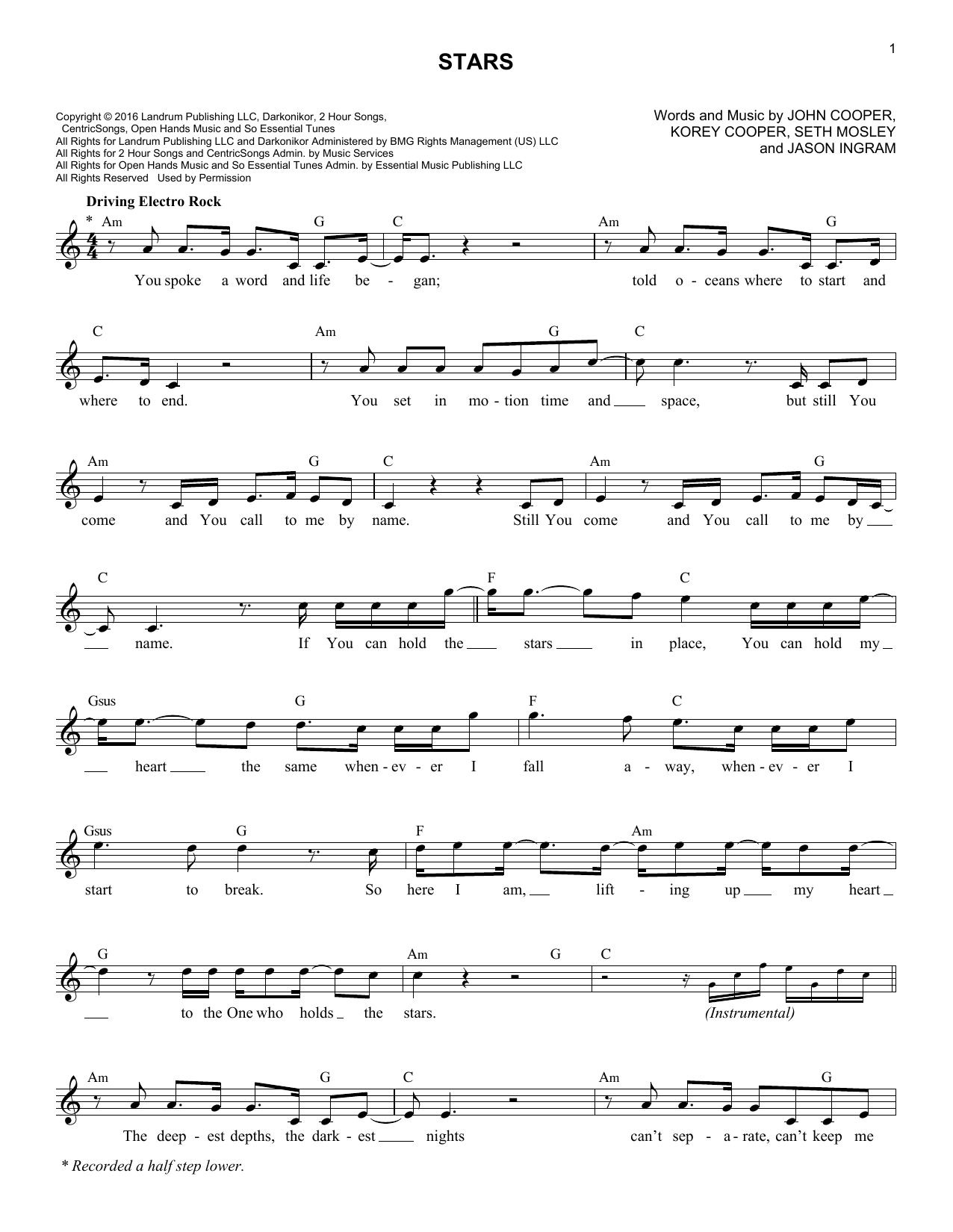 Skillet Stars Sheet Music Notes & Chords for Melody Line, Lyrics & Chords - Download or Print PDF