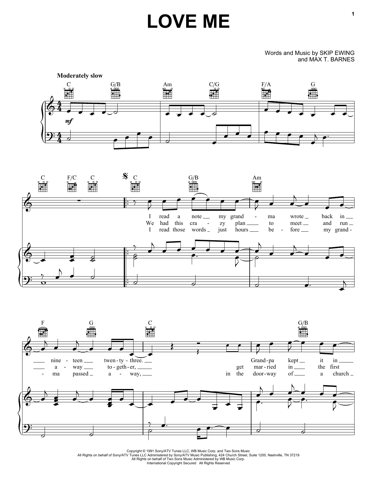 Skip Ewing Love Me Sheet Music Notes & Chords for Piano, Vocal & Guitar (Right-Hand Melody) - Download or Print PDF