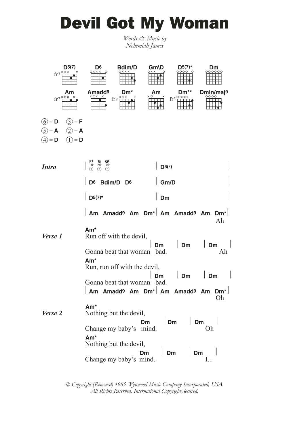 Skip James Devil Got My Woman Sheet Music Notes & Chords for Lyrics & Chords - Download or Print PDF