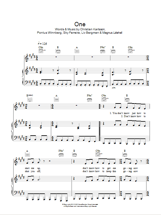 Sky Ferreira One Sheet Music Notes & Chords for Piano, Vocal & Guitar (Right-Hand Melody) - Download or Print PDF