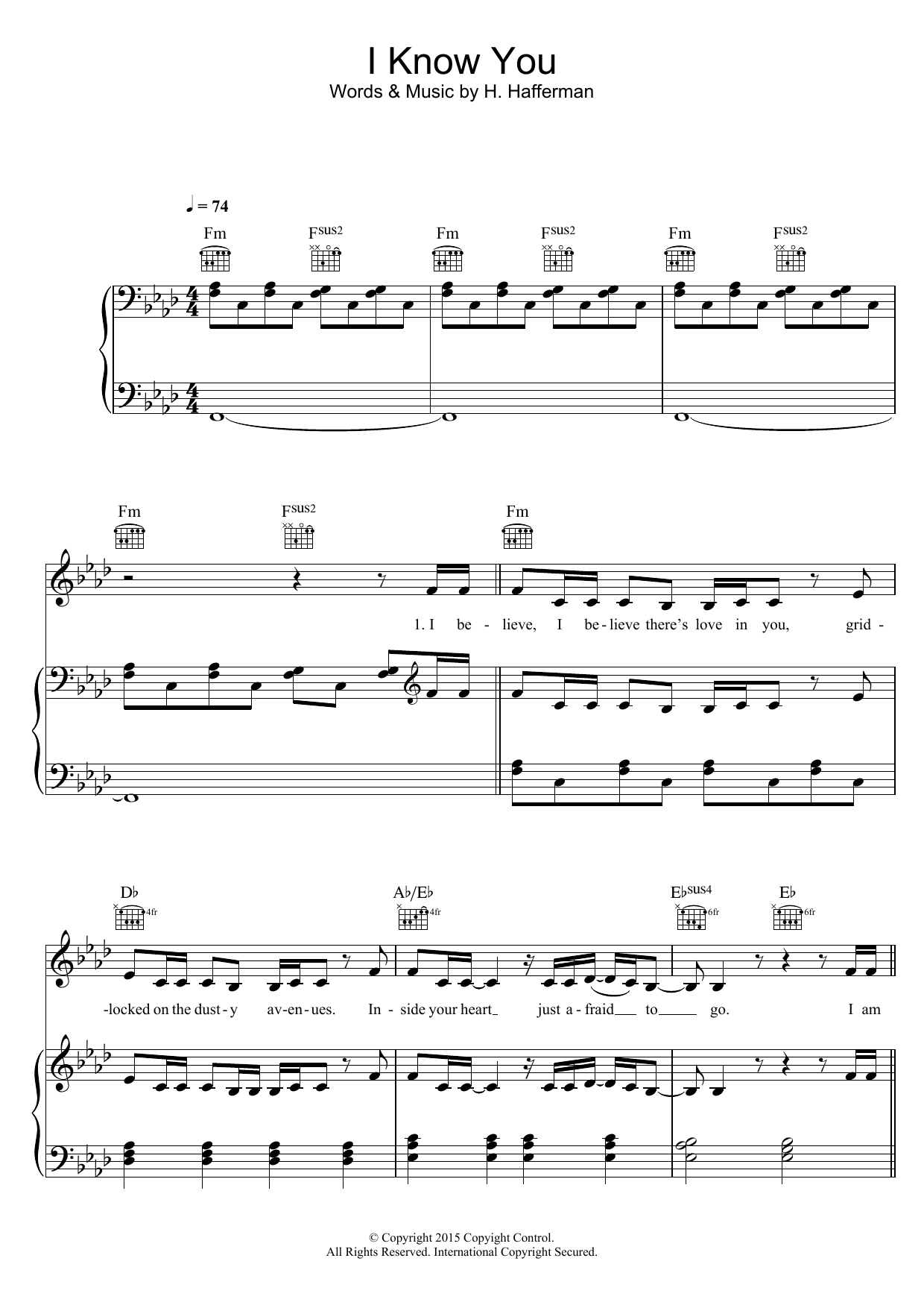 Skylar Grey I Know You (from 'Fifty Shades Of Grey') Sheet Music Notes & Chords for Piano, Vocal & Guitar (Right-Hand Melody) - Download or Print PDF