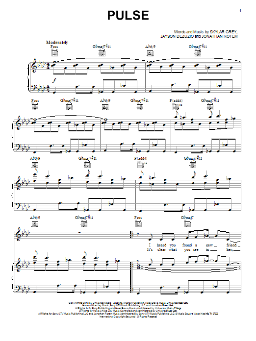 Skylar Grey Pulse Sheet Music Notes & Chords for Piano, Vocal & Guitar (Right-Hand Melody) - Download or Print PDF