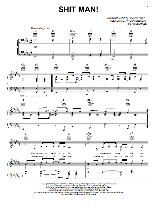 Skylar Grey Shit Man! Sheet Music Notes & Chords for Piano, Vocal & Guitar (Right-Hand Melody) - Download or Print PDF Skylar Grey Shit Man! Sheet Music Notes & Chords for Piano, Vocal & Guitar (Right-Hand Melody) - Download or Print PDF