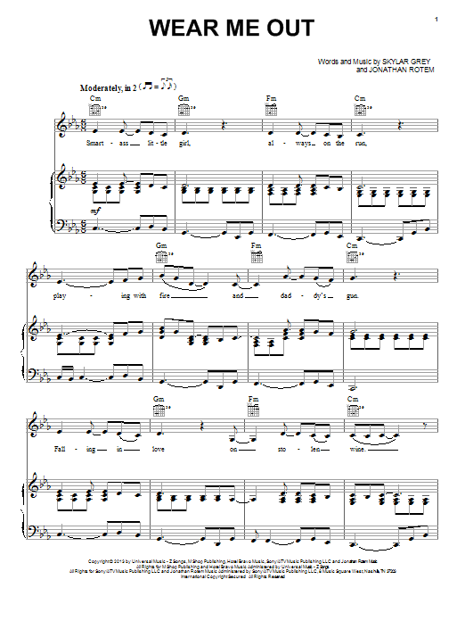 Skylar Grey Wear Me Out Sheet Music Notes & Chords for Piano, Vocal & Guitar (Right-Hand Melody) - Download or Print PDF