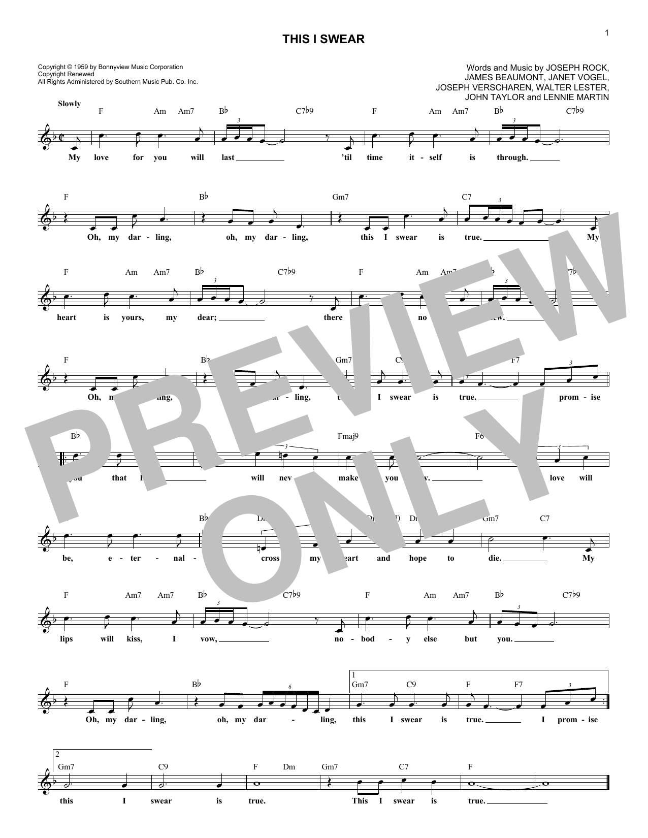 Skyliners This I Swear Sheet Music Notes & Chords for Melody Line, Lyrics & Chords - Download or Print PDF