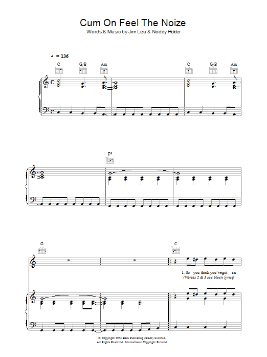 Slade Cum On Feel The Noize Sheet Music Notes & Chords for Keyboard - Download or Print PDF