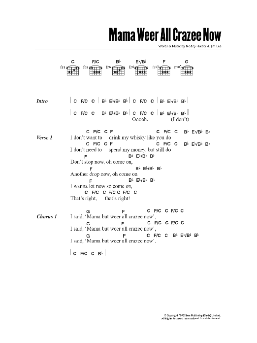 Slade Mama Weer All Crazee Now Sheet Music Notes & Chords for Lyrics & Chords - Download or Print PDF