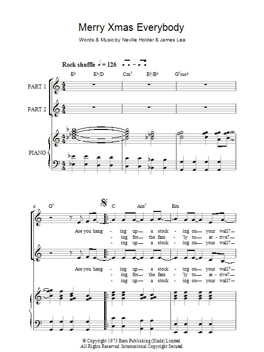 Slade Merry Xmas Everybody (arr. Rick Hein) Sheet Music Notes & Chords for 2-Part Choir - Download or Print PDF